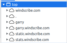 Screenshot of domains requested when loading Windscribe.com, showing that no tracking domains are present on the website.