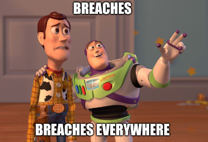 Buzz and Woody meme with text "Breaches. Breaches everywhere."