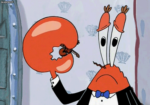 GIF of Mr Krabbs playing the worlds smallest violin