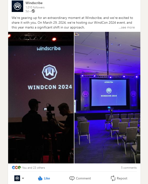 Screenshot of LinkedIn post hyping up "WindCon 2024"