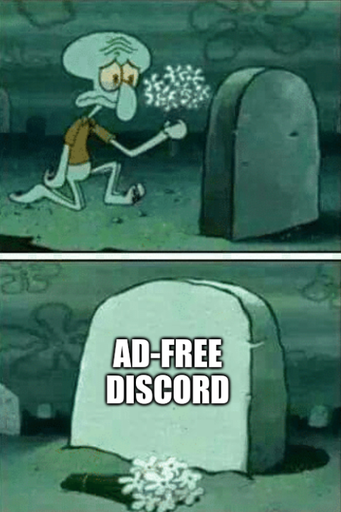 Meme showing the grave of "Ad-free Discord"